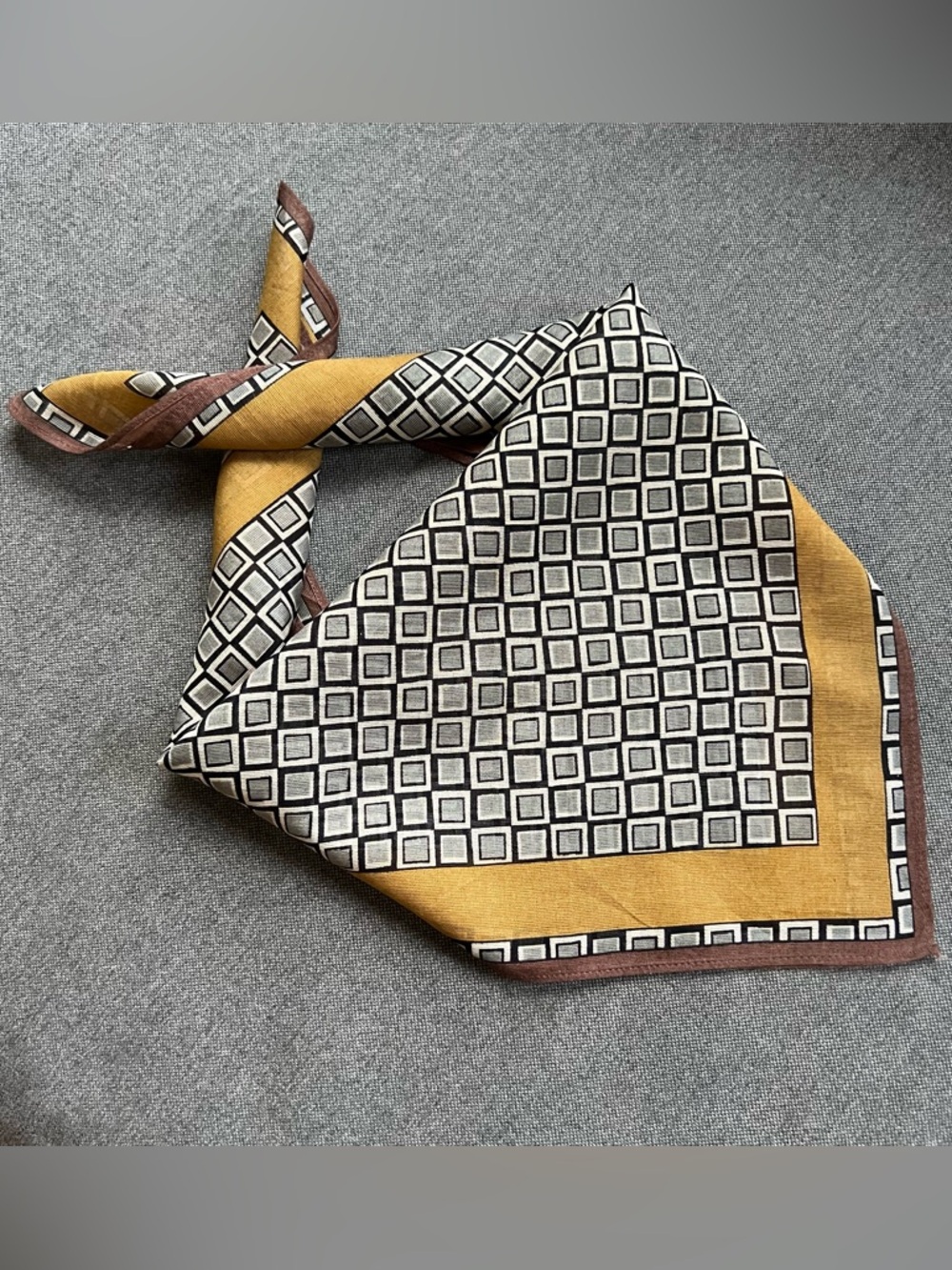 VTG Junko Koshino Handkerchief Geometric Pocket Square Mustard Yellow Black. Men